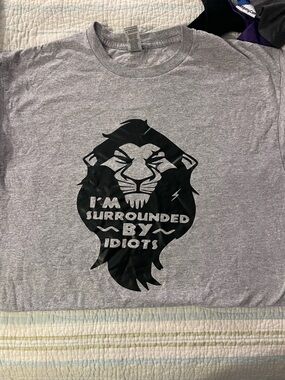 Gildan Gray Short Sleeve Tee with Black Lion Graphic and Slogan